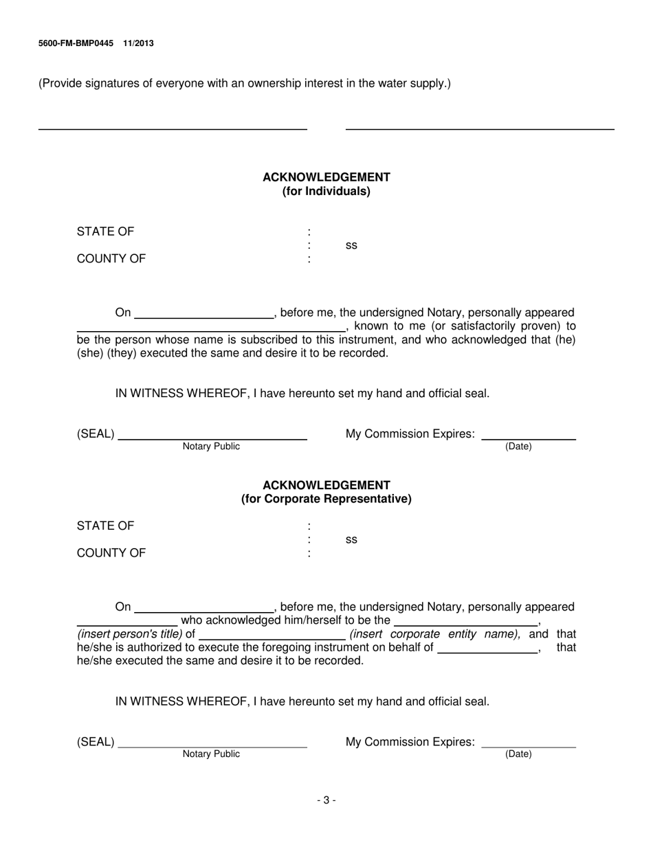 Form 5600-FM-BMP0445 Release of the Obligation to Pay Increased Operation and Maintenance Costs for an Affected Water Supply - Pennsylvania, Page 3
