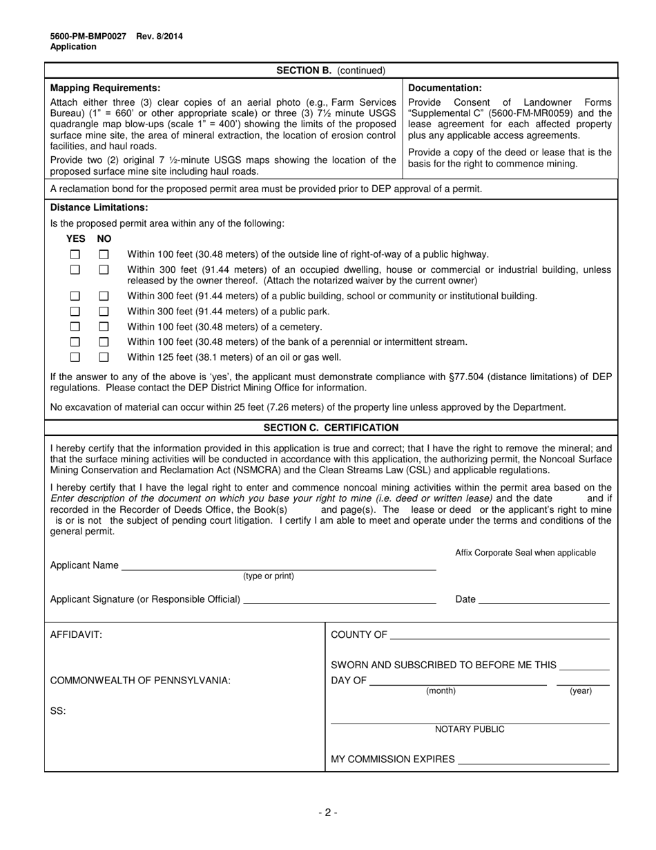 Form 5600-PM-BMP0027 General Permit for Bluestone (5 Acres or Less) Mining Bmp-Gp-105 Registration / Application - Pennsylvania, Page 2