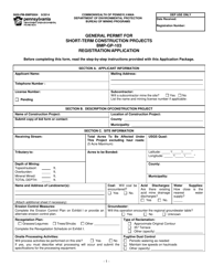 Document preview: Form 5600-PM-BMP0004 General Permit for Short-Term Construction Projects Bmp-Gp-103 Registration/Application - Pennsylvania