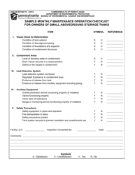 Document preview: Form 2630-FM-BECB0170 Sample Monthly Maintenance Operation Checklist for Owners of Small Aboveground Storage Tanks - Pennsylvania