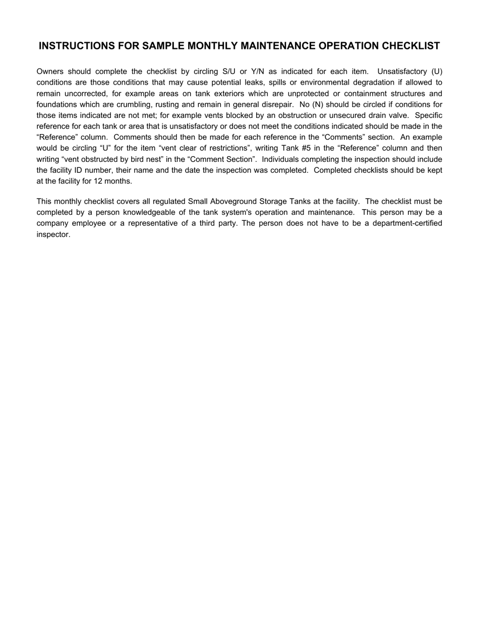 Form 2630-FM-BECB0170 Sample Monthly Maintenance Operation Checklist for Owners of Small Aboveground Storage Tanks - Pennsylvania, Page 2