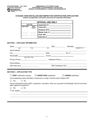 Document preview: Form 2630-PM-BECB0506 Storage Tank Installer and Inspector Certification Application - Pennsylvania