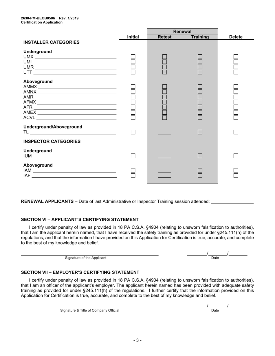 Form 2630-PM-BECB0506 Storage Tank Installer and Inspector Certification Application - Pennsylvania, Page 3