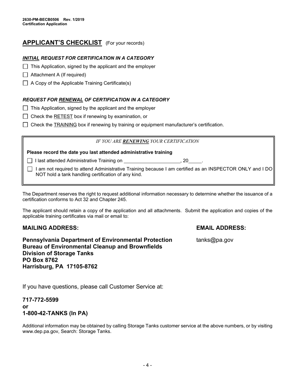 Form 2630-PM-BECB0506 Storage Tank Installer and Inspector Certification Application - Pennsylvania, Page 4