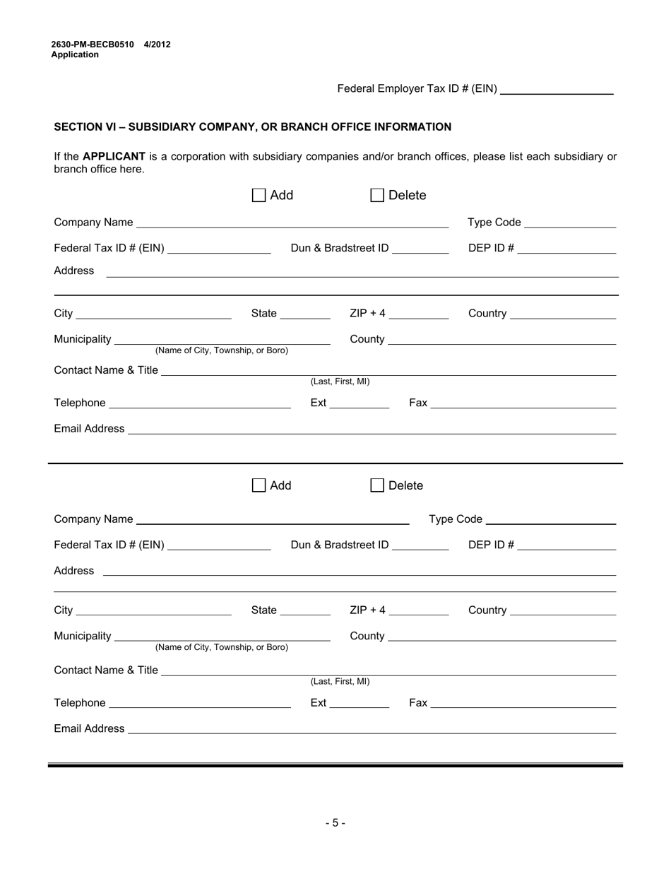 Form 2630-PM-BECB0510 Storage Tank Company Certification Application - Pennsylvania, Page 5