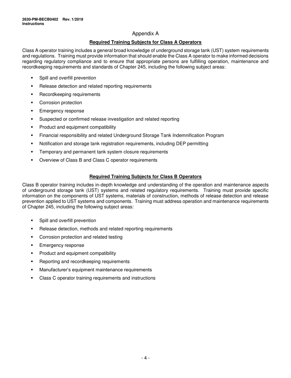 Instructions for Form 2630-PM-BECB0402 Storage Tank Training Course Approval Application - Pennsylvania, Page 4