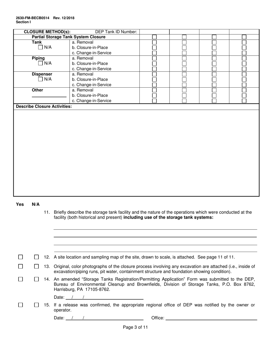 Form 2630-FM-BECB0514 Aboveground Storage Tank System Closure Report Form - Pennsylvania, Page 3