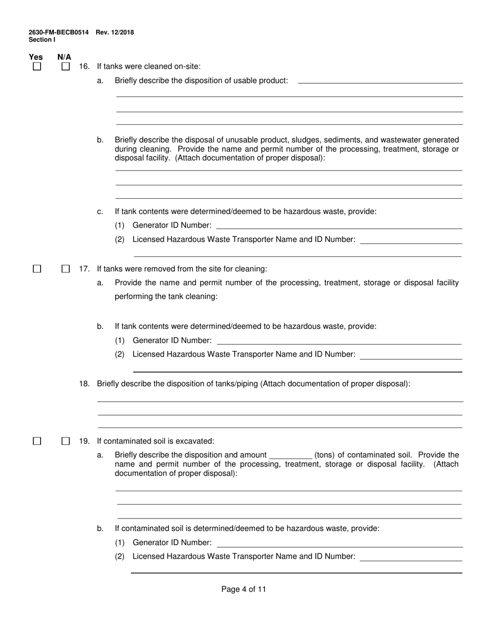 Form 2630-FM-BECB0514 Aboveground Storage Tank System Closure Report Form - Pennsylvania, Page 4