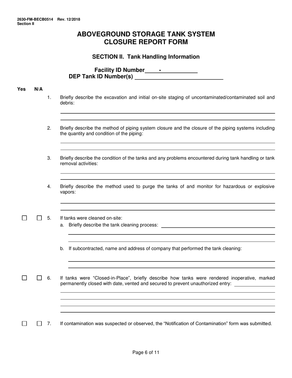 Form 2630-FM-BECB0514 Aboveground Storage Tank System Closure Report Form - Pennsylvania, Page 6