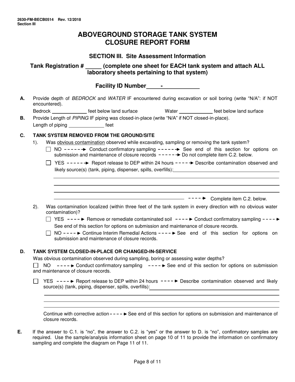 Form 2630-FM-BECB0514 Aboveground Storage Tank System Closure Report Form - Pennsylvania, Page 8