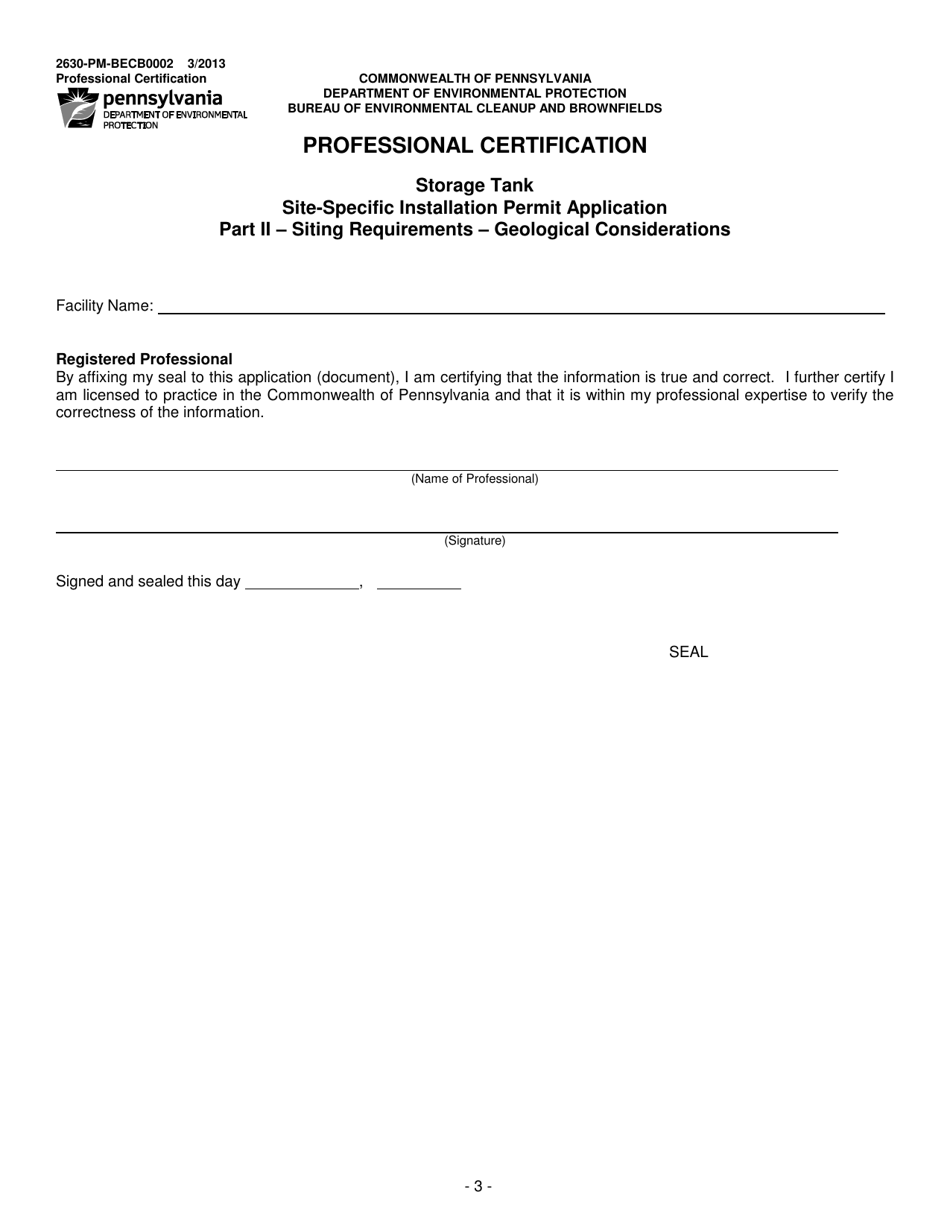 Form 2630-PM-BECB0002 Storage Tank Site-Specific Installation Permit Application - Pennsylvania, Page 3