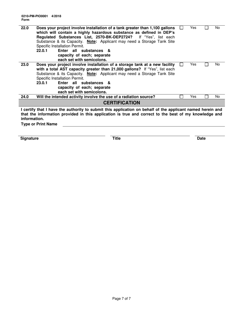 Form 0210-PM-PIO0001 General Information Form  Authorization Application - Pennsylvania, Page 7