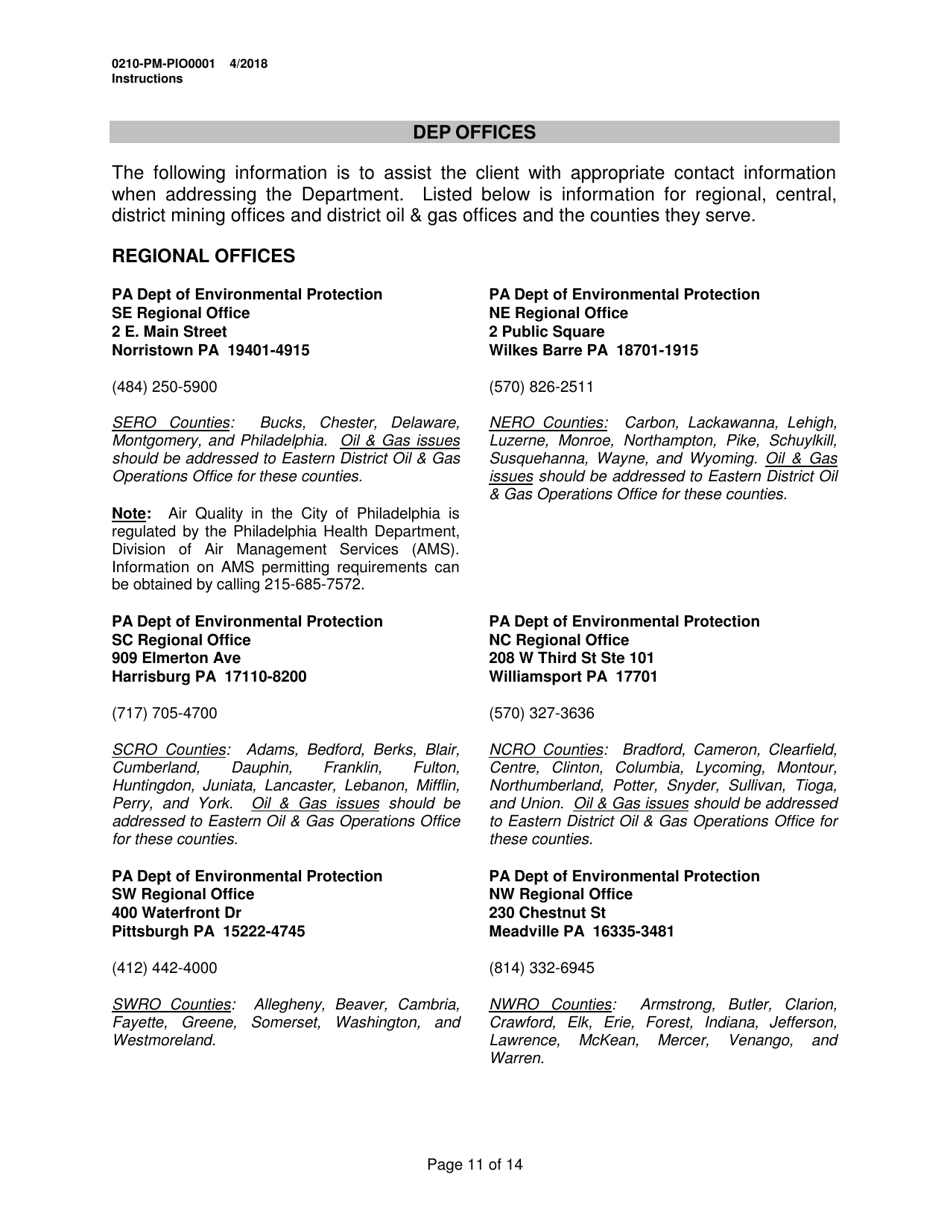 Instructions for Form 0210-PM-PIO0001 General Information Form - Authorization Application - Pennsylvania, Page 11