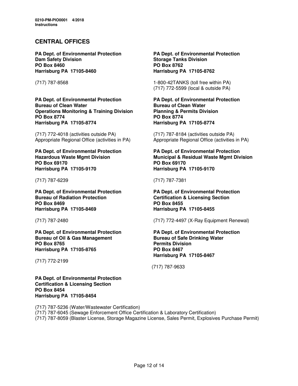 Instructions for Form 0210-PM-PIO0001 General Information Form - Authorization Application - Pennsylvania, Page 12