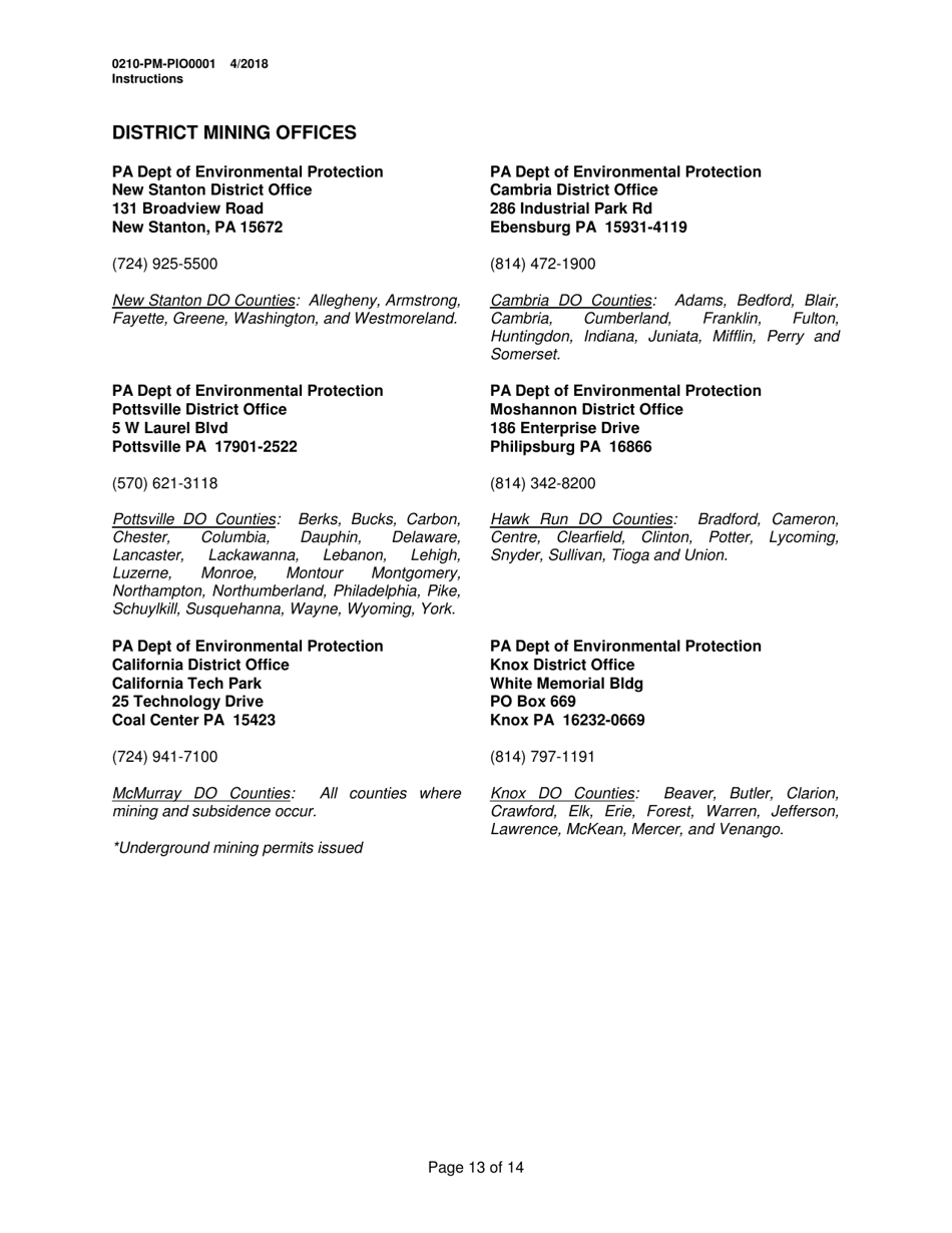 Instructions for Form 0210-PM-PIO0001 General Information Form - Authorization Application - Pennsylvania, Page 13