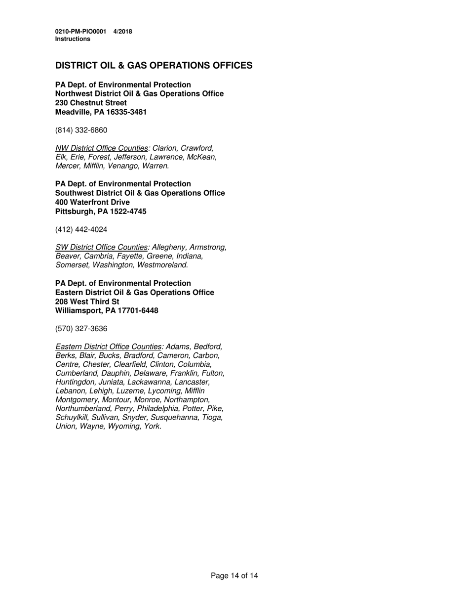 Instructions for Form 0210-PM-PIO0001 General Information Form - Authorization Application - Pennsylvania, Page 14