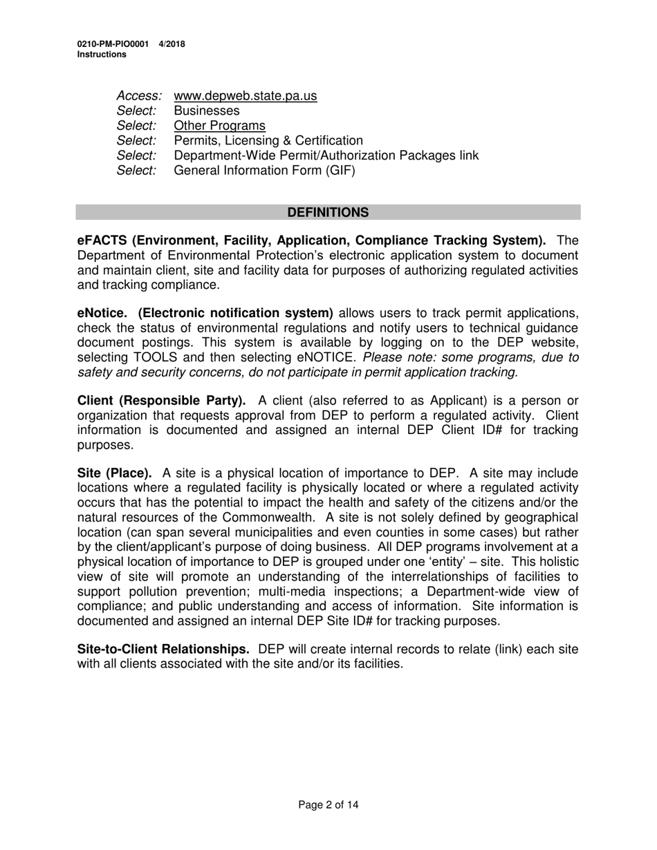 Instructions for Form 0210-PM-PIO0001 General Information Form - Authorization Application - Pennsylvania, Page 2