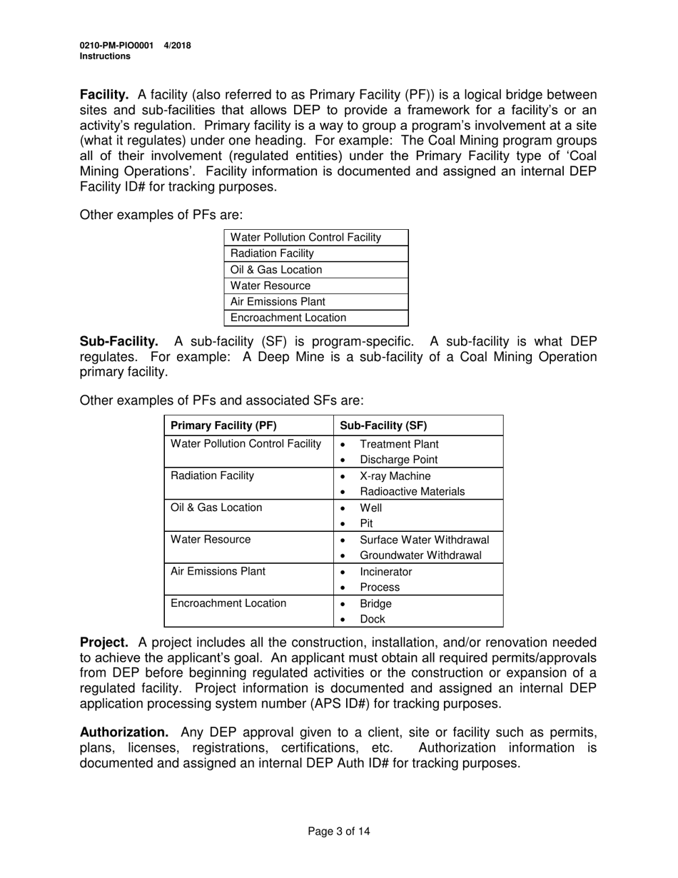 Instructions for Form 0210-PM-PIO0001 General Information Form - Authorization Application - Pennsylvania, Page 3