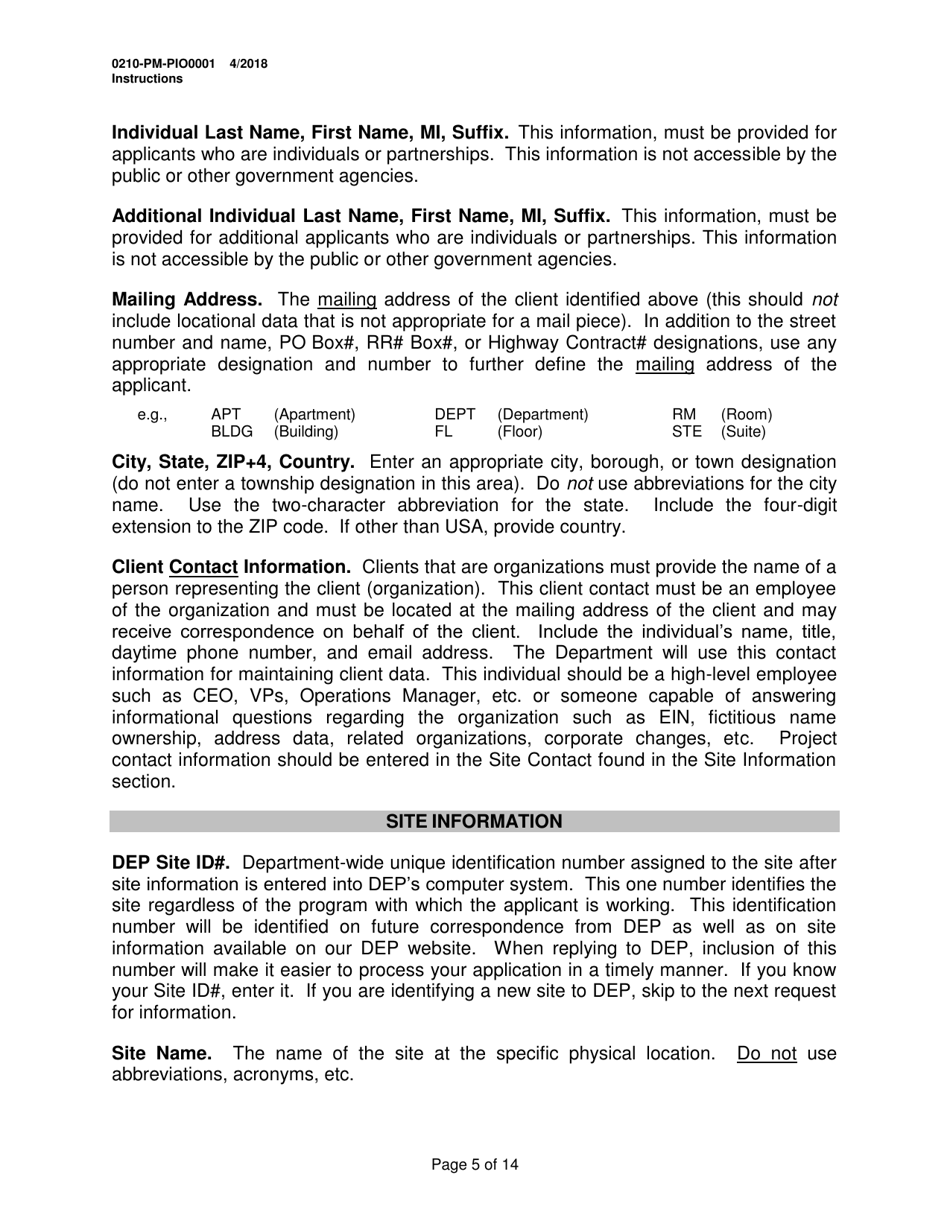 Instructions for Form 0210-PM-PIO0001 General Information Form - Authorization Application - Pennsylvania, Page 5