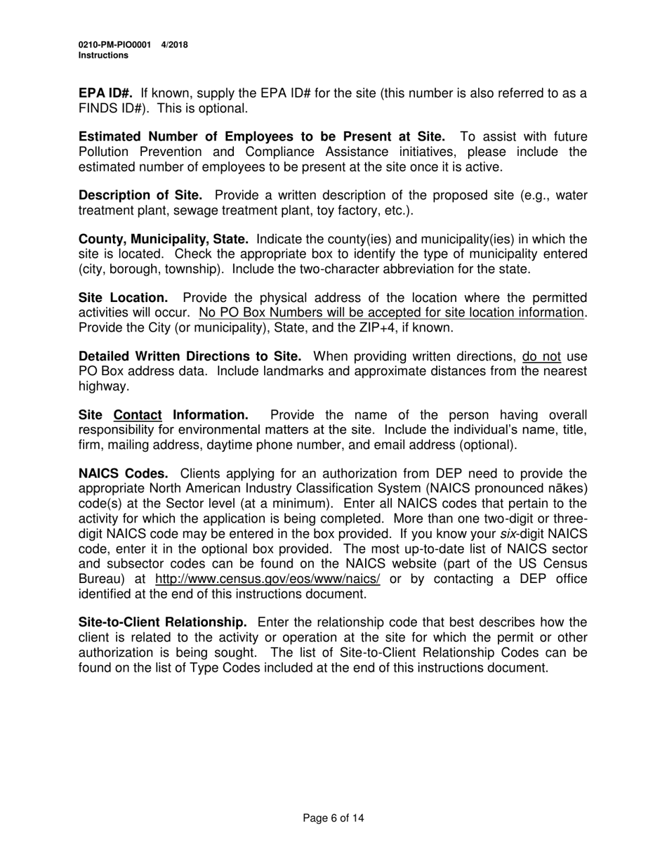 Instructions for Form 0210-PM-PIO0001 General Information Form - Authorization Application - Pennsylvania, Page 6