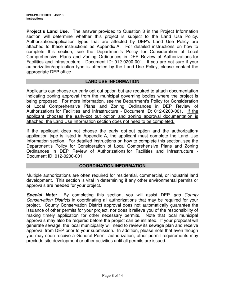 Instructions for Form 0210-PM-PIO0001 General Information Form - Authorization Application - Pennsylvania, Page 8