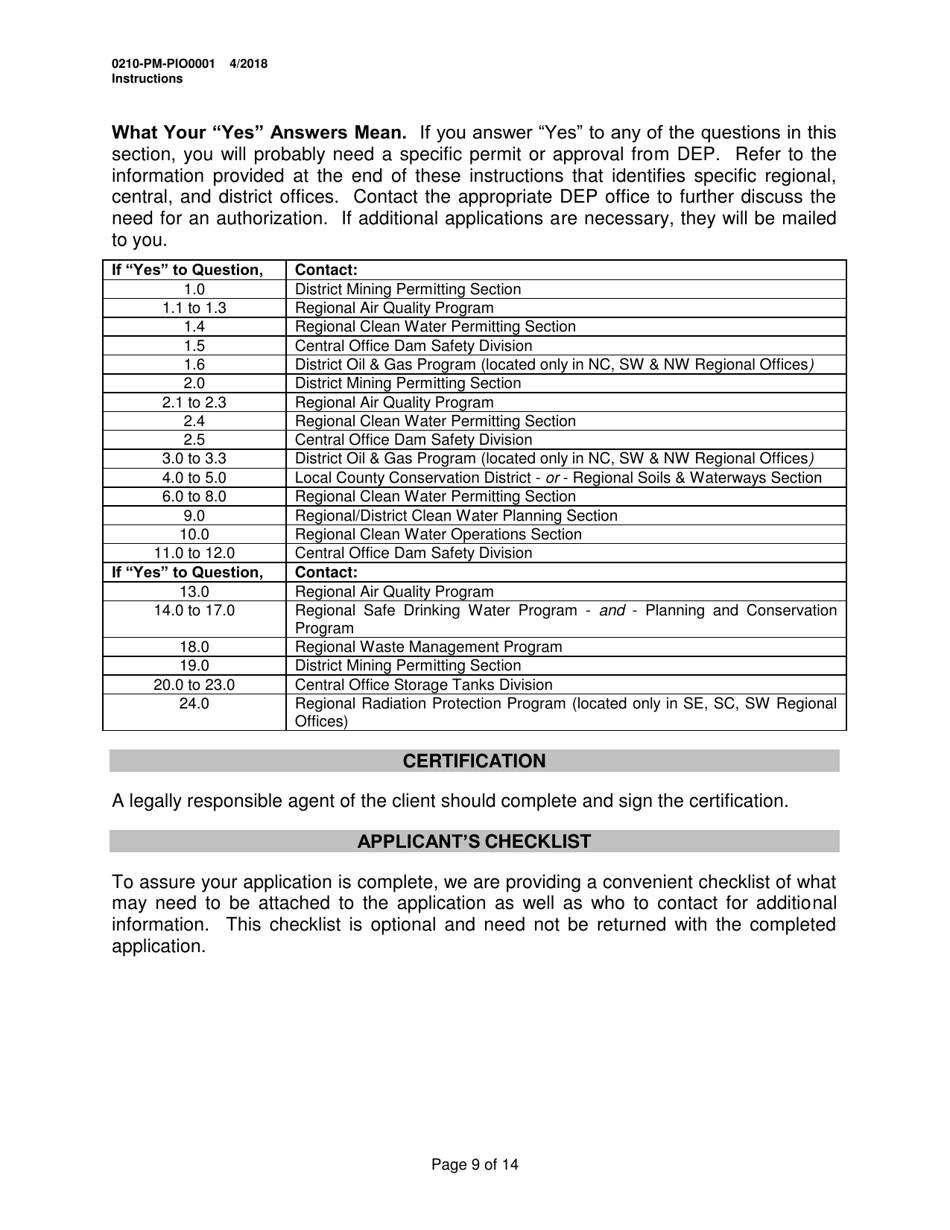 Instructions for Form 0210-PM-PIO0001 General Information Form - Authorization Application - Pennsylvania, Page 9