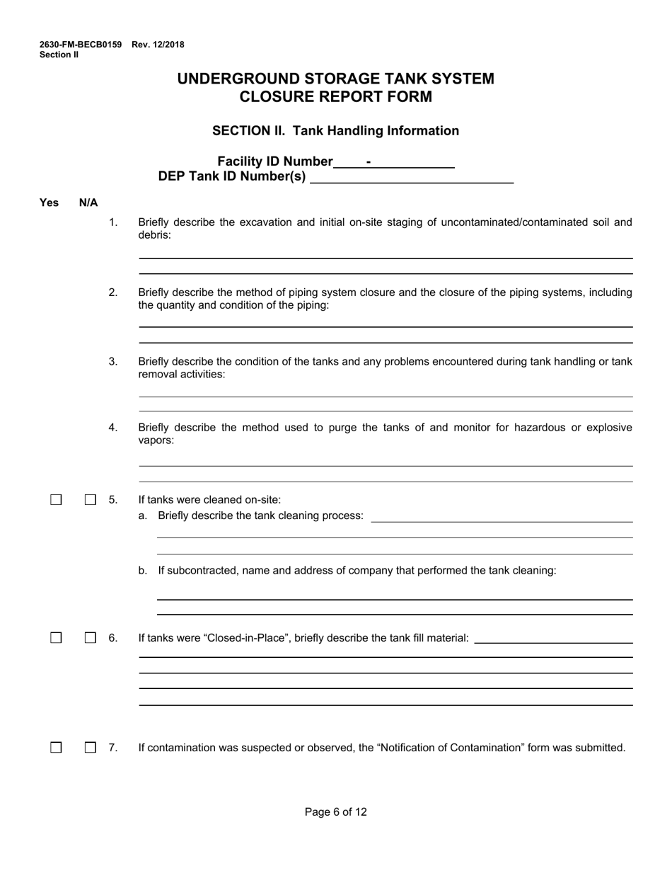 Form 2630-FM-BECB0159 Underground Storage Tank System Closure Report Form - Pennsylvania, Page 6