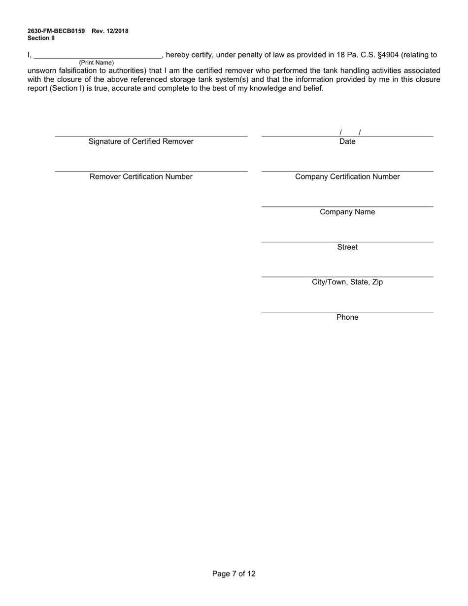 Form 2630-FM-BECB0159 Underground Storage Tank System Closure Report Form - Pennsylvania, Page 7