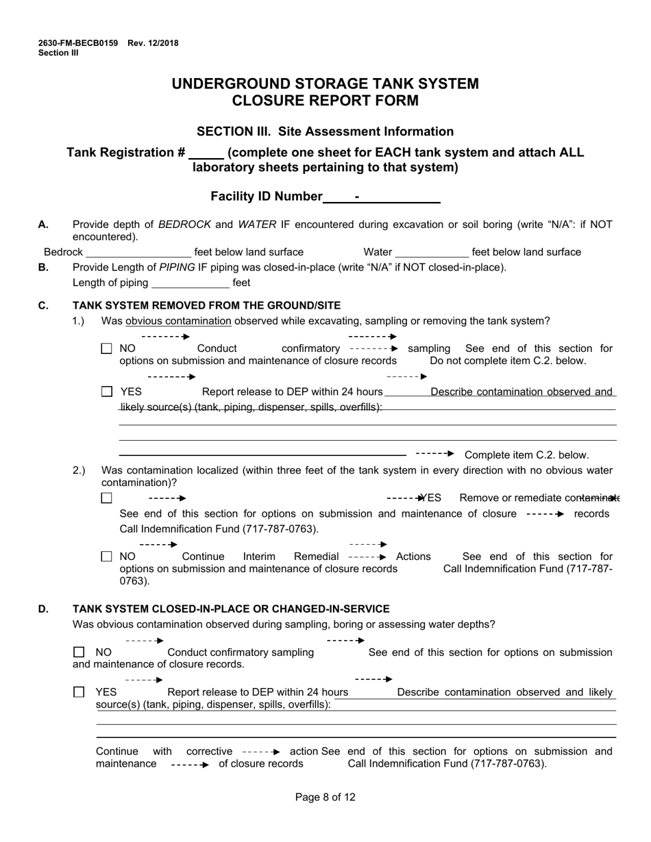 Form 2630-FM-BECB0159 Underground Storage Tank System Closure Report Form - Pennsylvania, Page 8