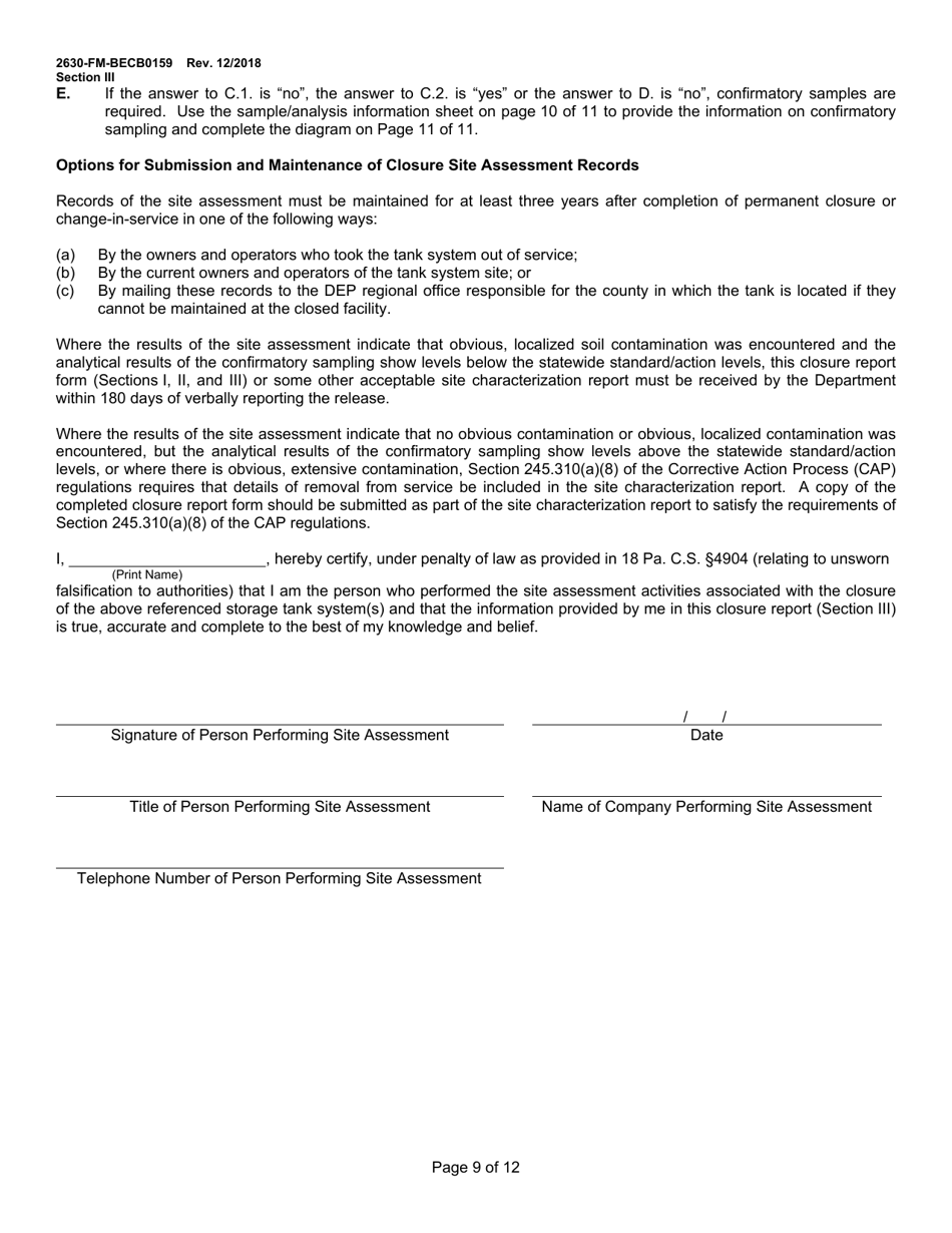 Form 2630-FM-BECB0159 Underground Storage Tank System Closure Report Form - Pennsylvania, Page 9