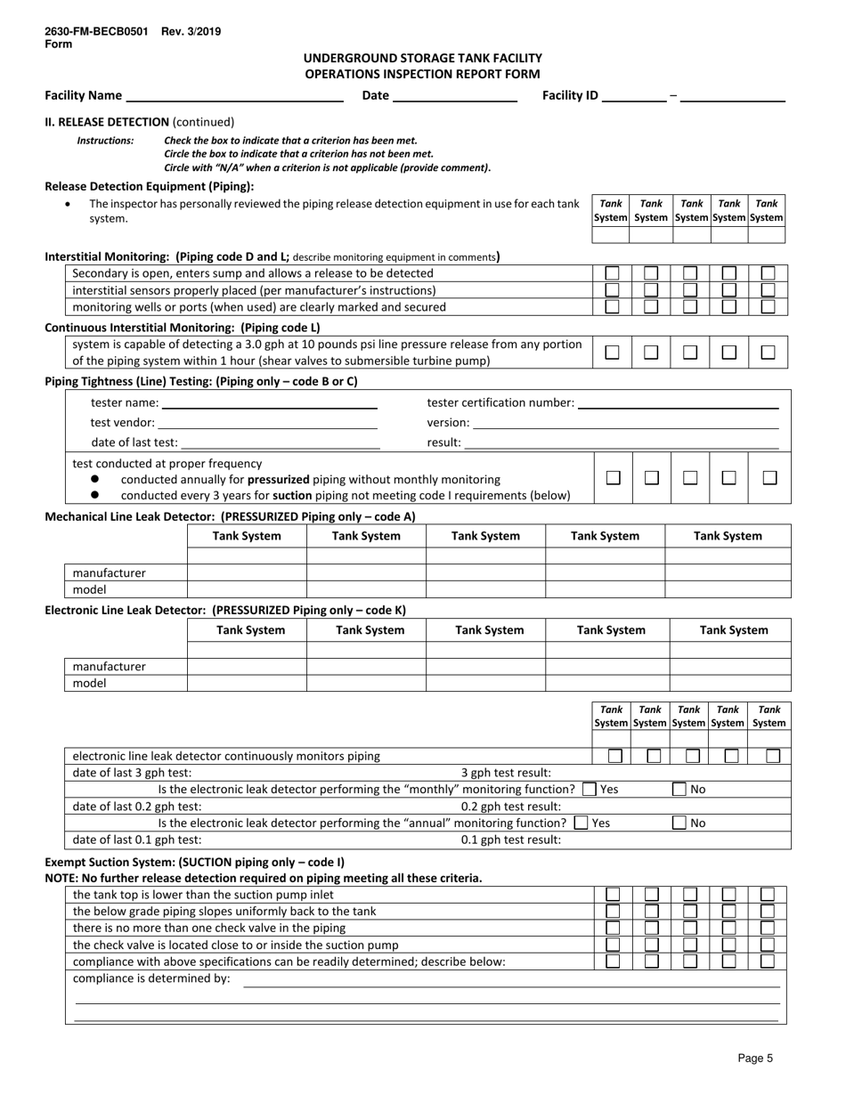 Form 2630-FM-BECB0501 Underground Storage Tank Facility Operations Inspection Report Form - Pennsylvania, Page 6