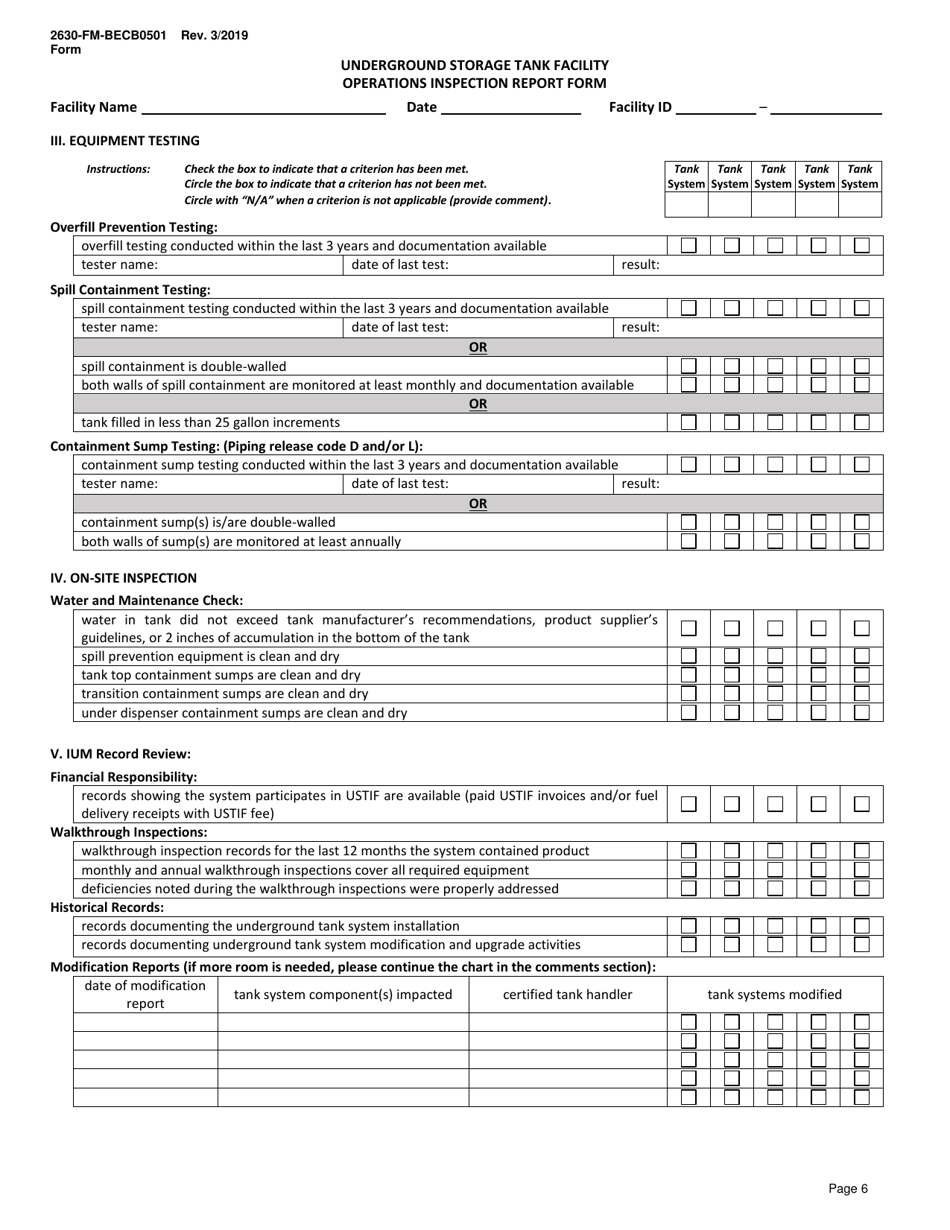 Form 2630-FM-BECB0501 Underground Storage Tank Facility Operations Inspection Report Form - Pennsylvania, Page 7