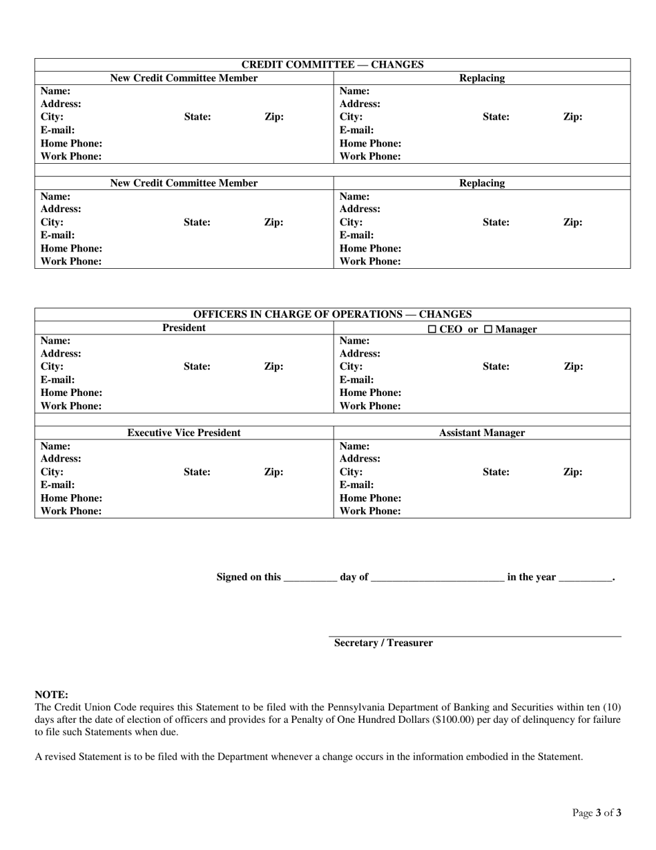 Changes of Officers and Directors (Occurring Between Annual Meetings) - Pennsylvania, Page 3