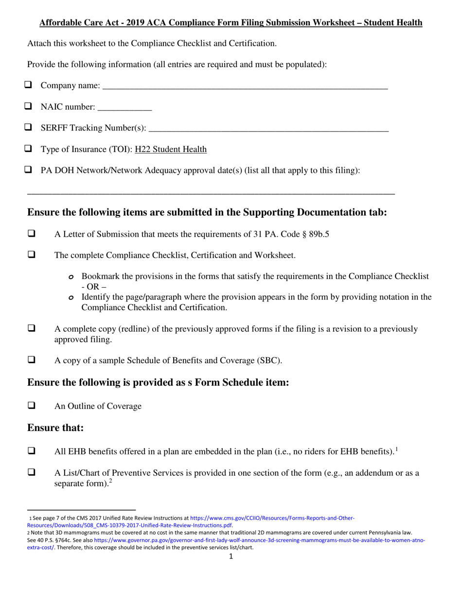 22 Pennsylvania Affordable Care Act - ACA Compliance Form Filing In Affordable Care Act Worksheet