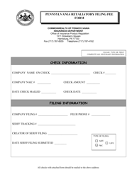 Document preview: Pennsylvania Retaliatory Filing Fee Form - Pennsylvania