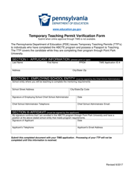 &quot;Temporary Teaching Permit Verification Form&quot; - Pennsylvania
