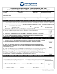 Form PDE338 A &quot;Education Preparation Program Verification Form&quot; - Pennsylvania