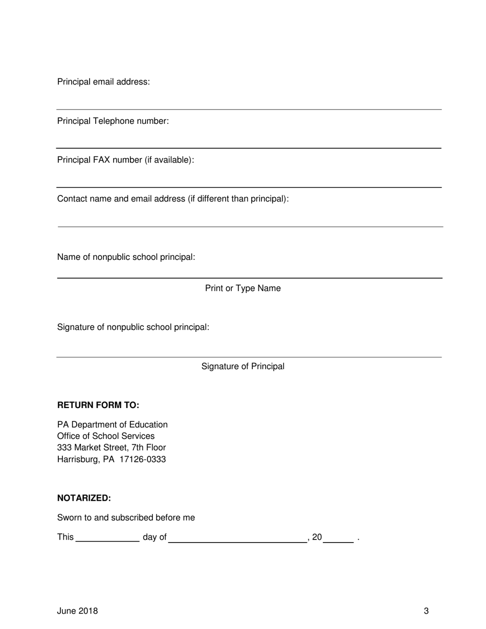 Affidavit / Certificate of Nonpublic, Nonlicensed Day School Operated by a Bona Fide Church or Other Religious Body in Pennsylvania - Pennsylvania, Page 3