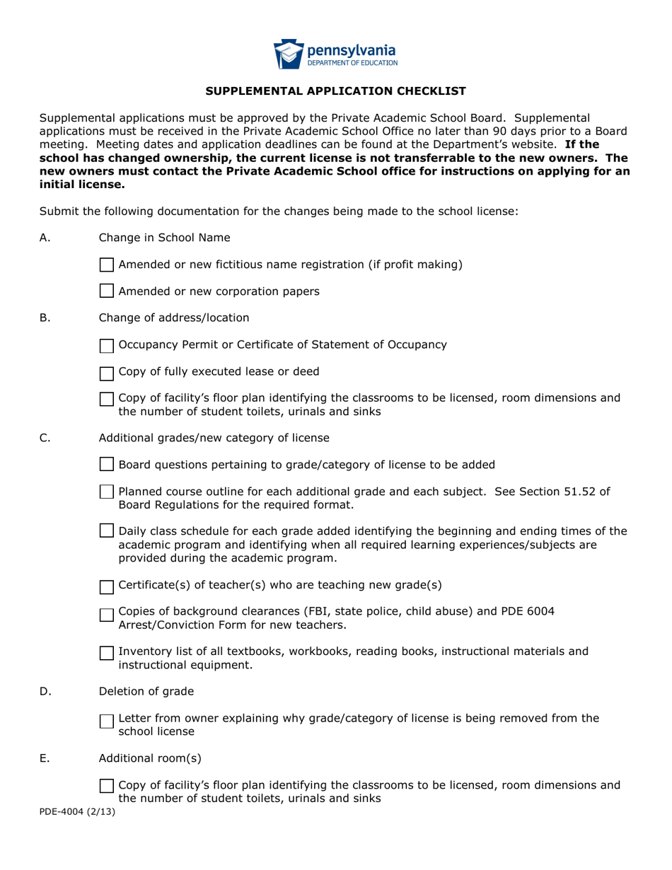 Form PDE-4004 - Fill Out, Sign Online and Download Printable PDF ...