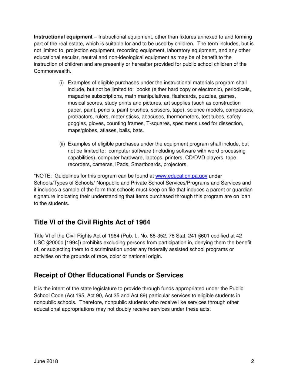 Affirmation of Eligibility of Students Acts 89 - Auxiliary Services Acts 195 / 90 / 35 - Textbooks / Instructional Materials / Equipment - Pennsylvania, Page 2