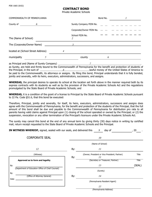 Form PDE-1665 Contract Bond - Pennsylvania