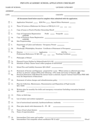 Form PDE-1638 Private Academic School Application Checklist - Pennsylvania