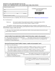 Document preview: Form DSCB:15-8221/8998 Annual Registration - Restricted Professional Limited Liability Company - Pennsylvania