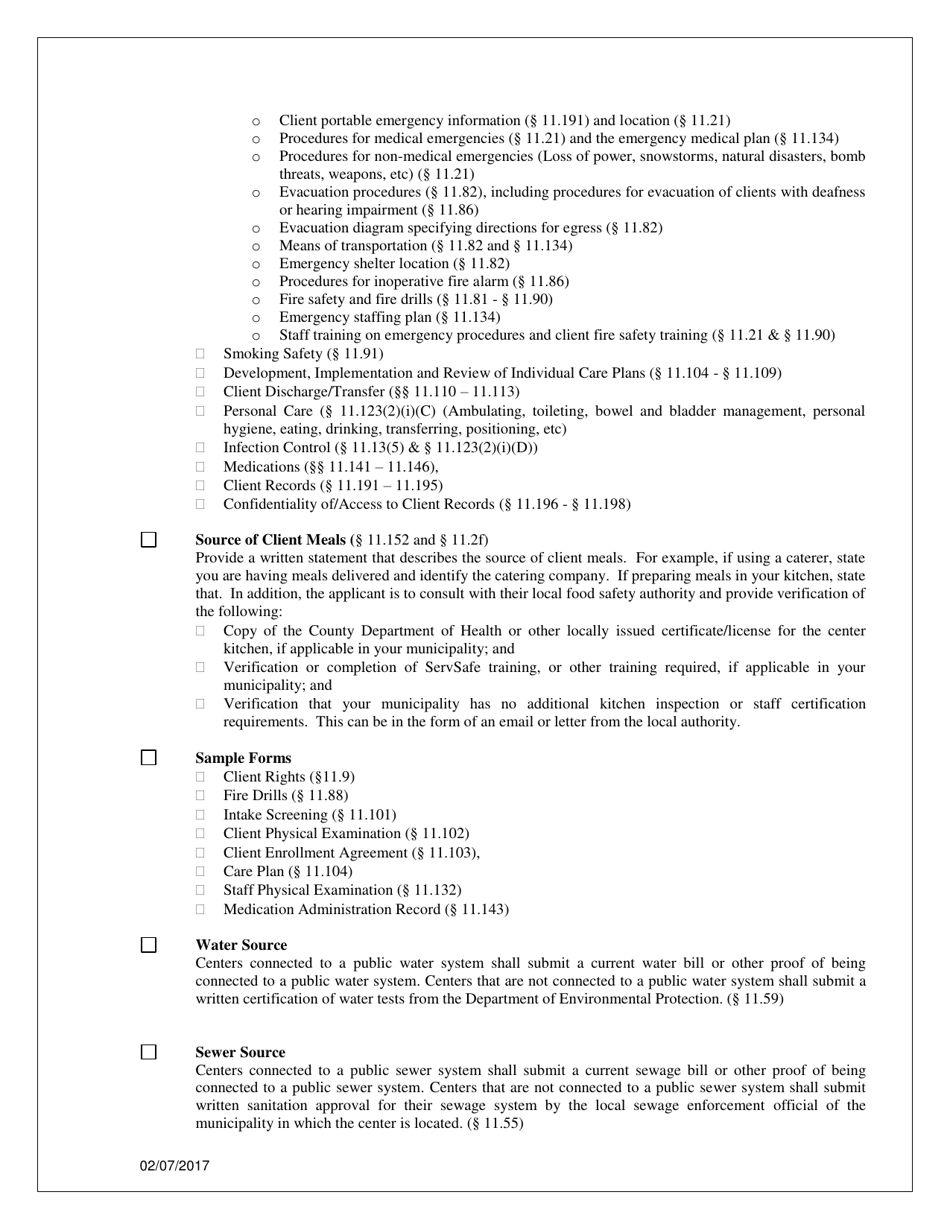 Initial Application Checklist for Older Adult Daily Living Center Licensure - Pennsylvania, Page 3
