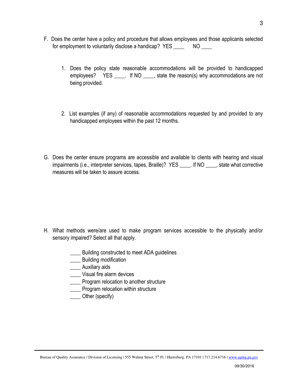 Form AGL-07 Older Adult Daily Living Centers Provider Self-certification and Civil Rights Compliance Form - Pennsylvania, Page 3