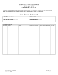 Older Adult Daily Living Centers Care Plan Form - Pennsylvania