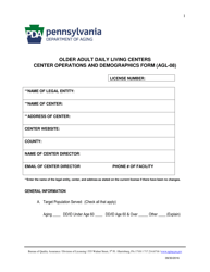 Form AGL-08 Older Adult Daily Living Center Operations and Demographics Form - Pennsylvania