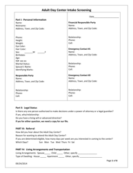 &quot;Adult Day Center Intake Screening Form&quot; - Pennsylvania