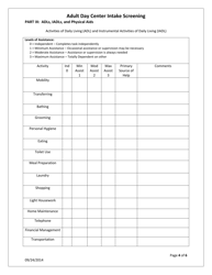 Adult Day Center Intake Screening Form - Pennsylvania, Page 4