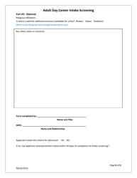 Adult Day Center Intake Screening Form - Pennsylvania, Page 6